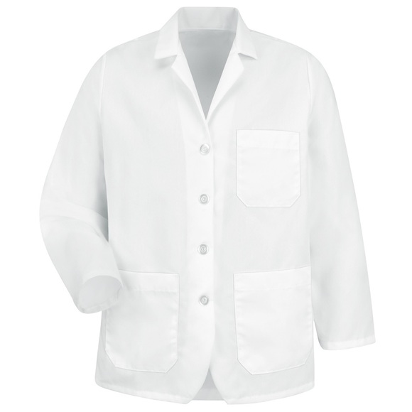 Women's Lapel Counter Coat White Short Long Sleeve Medium Healthcare Pharmacy - Picture 2 of 7